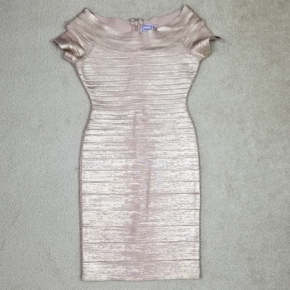 Herve Leger Carmen Rose Gold Dress size M - Picture 2 of 4